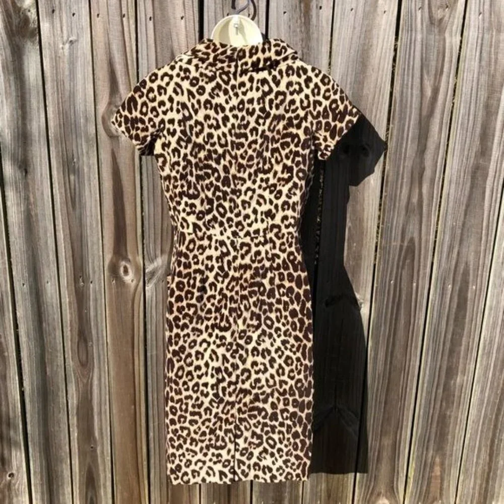 Etcetera 2 Cheetah Print Mini Dress 2 Tan Cream Black Bow Collar Short Sleeve - Picture 6 of 9